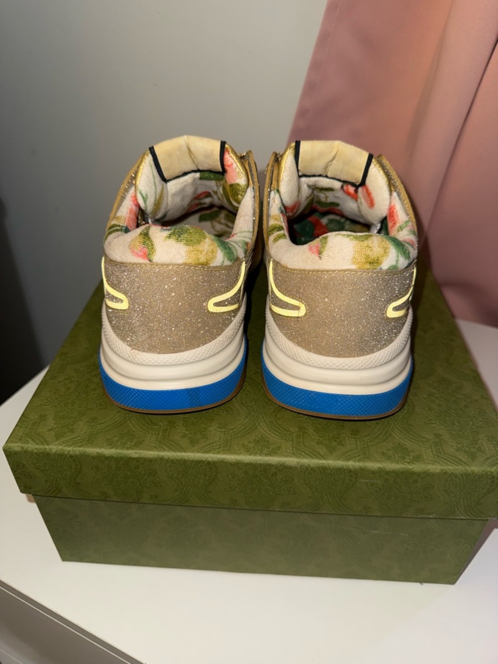 Gucci Gold Glitter and Yellow Accent Low-Top Sneakers - Picture 3 of 5